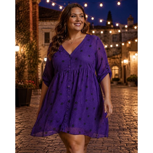 torrid Dresses & Skirts - Torrid Purple Star Print Chiffon Shirt Dress Starry Night Celestial 3 3X 22 24